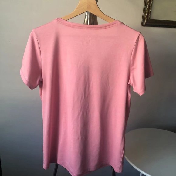 Nike Scoop Neck Dri-Fit Running Short Sleeve Top in Pink Size M - Picture 2 of 5